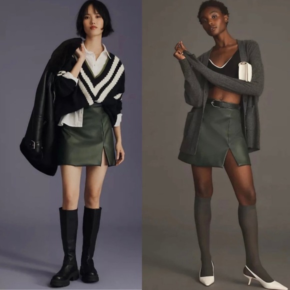 Anthropologie Dresses & Skirts - Anthropologie Faux Leather Dark Green Mini Skirt